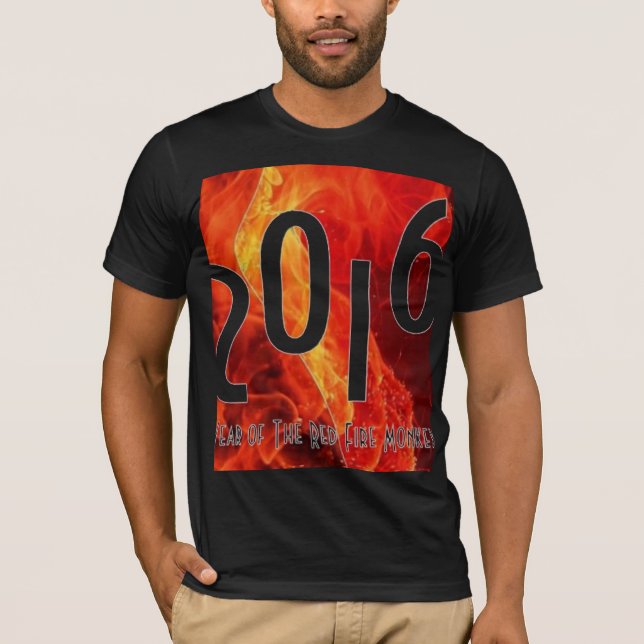 Camiseta Feliz ano novo 2016 Ano do Macaco-Fogo Vermelho (Frente)
