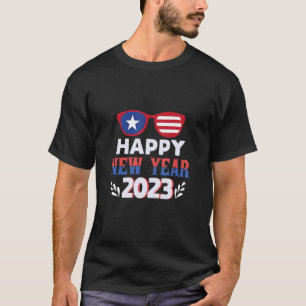 Camiseta Feliz ano novo 2023: óculos escuros da bandeira am