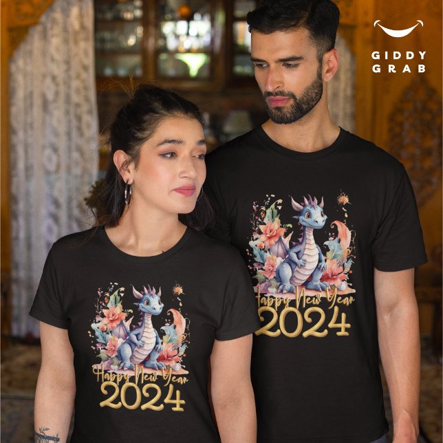 Camiseta Feliz ano novo 2024 Cor do Dragão Chinês (Criador carregado)