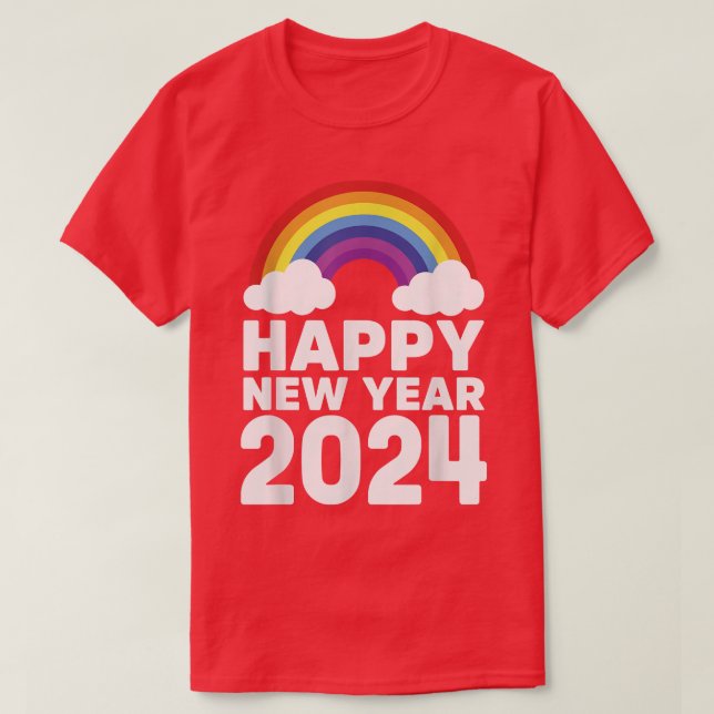 Camiseta Feliz ano novo 2024 Nuvens Arco-Íris Chinesas Luna (Frente do Design)