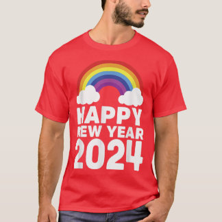 Camiseta Feliz ano novo 2024 Nuvens Arco-Íris Chinesas Luna