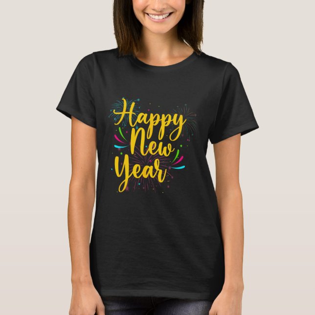 Camiseta Feliz ano novo 2025, Dourado Diversão Festivo Fest (Frente)