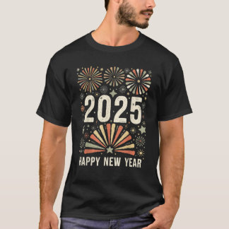 Camiseta Feliz ano novo 2025 Fireworks Retro for Men Women