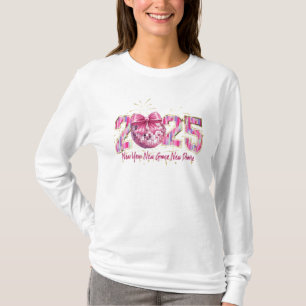 Camiseta Feliz ano novo 2025, Png do Arco coquete rosa