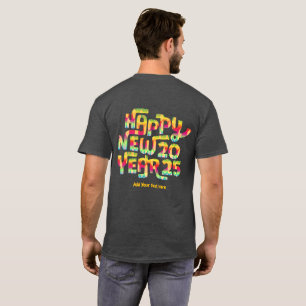 Camiseta Feliz ano novo 2025 Trendy Colorful Personalizado