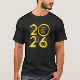 Camiseta Feliz Ano Novo 2026 Celebração de Fogos de Artifíc