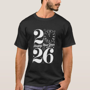 Camiseta Feliz Ano Novo 2026 Contagem Regressiva da Relógio