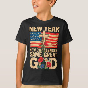 Camiseta Feliz Ano Novo 2026 Desafios Cristãos Mesmo Grande