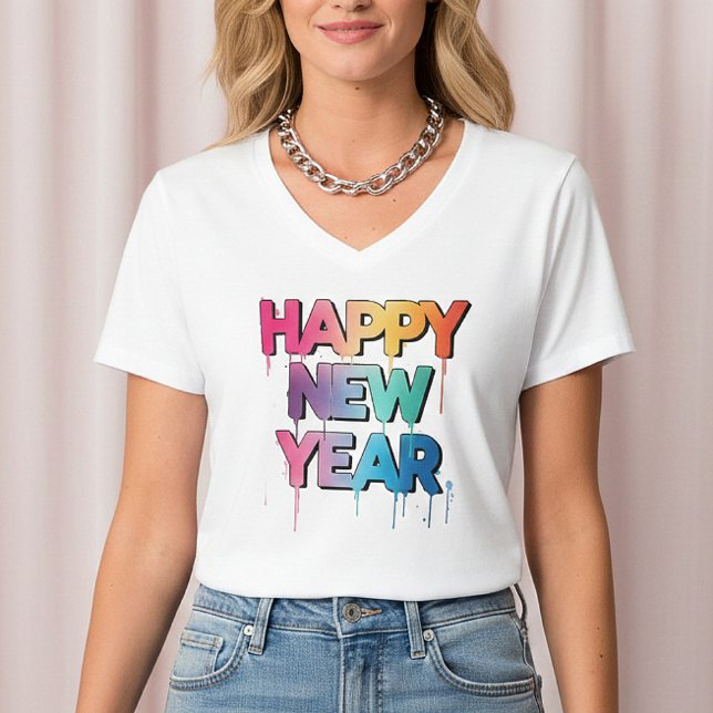 Camiseta Feliz Ano Novo 2026 , inverno festivo , para mulhe (Criador carregado)