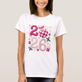 Camiseta Feliz Ano Novo 2026, Linha de Crochê