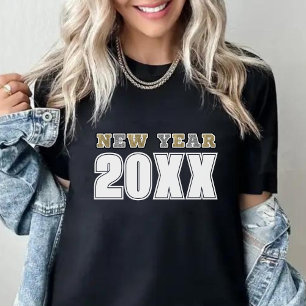 Camiseta Feliz ano novo 2026 Prata preta e brilho Dourado