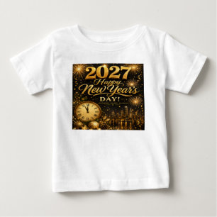 Camiseta Feliz Ano Novo 2027 Fogos de Artifício Luxuosos