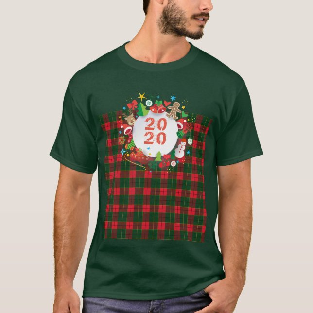 Camiseta feliz ano novo 20XX! Padrão da Escócia (Frente)