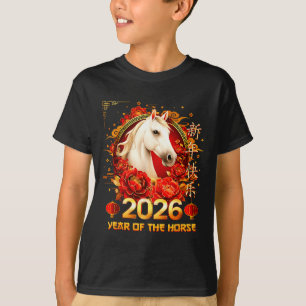 Camiseta Feliz Ano Novo Chinês do Cavalo 2026 Lunar Novo