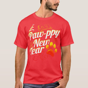 Camiseta Feliz ano novo De Pawppy De Gato E Cão