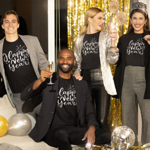 Camiseta Feliz ano novo de Script Branco Trendy