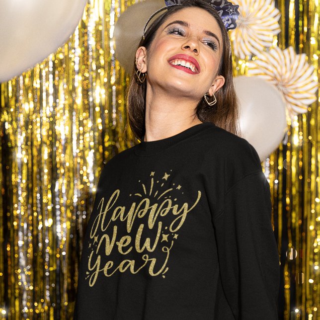 Camiseta Feliz ano novo de Script Dourado Glitter (Criador carregado)