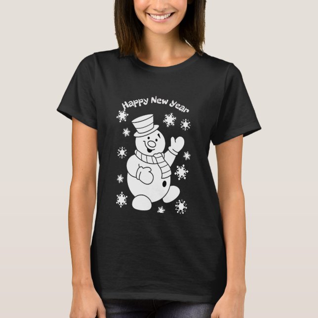 Camiseta Feliz ano novo de Snowman Whimsical (Frente)