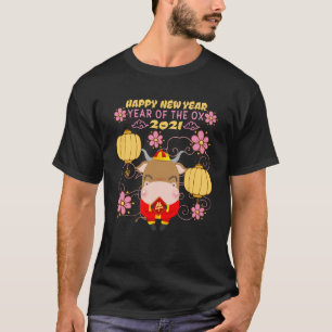 Camiseta Feliz ano novo de vestuário chinês OX 2021 para