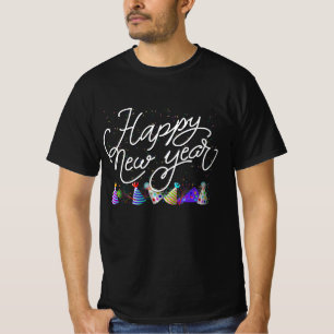Camiseta Feliz Ano Novo - Diversão Texto Branco Com Confete
