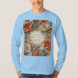 Camiseta feliz ano novo elegante 2026 manga longa