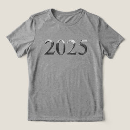 Camiseta Feliz ano novo Elegante Faux Silver Numbers 2025