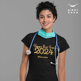 Camiseta Feliz ano novo Elegante Moderno 2024 Preto