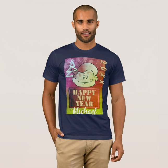 Camiseta Feliz ano novo Engraçado e Engraçado de Cartões (Frente Completa)