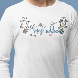 Camiseta Feliz ano novo Entre Gatinhos Equilibrado Num Fio