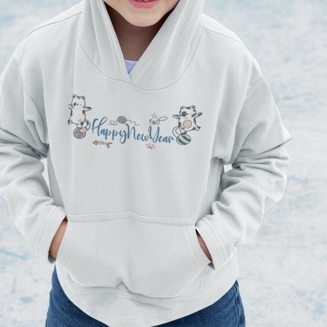 Camiseta Feliz ano novo Entre Gatinhos Equilibrado Num Fio (Happy New Year Between Kittens Balanced On A Yarn Hoodie)