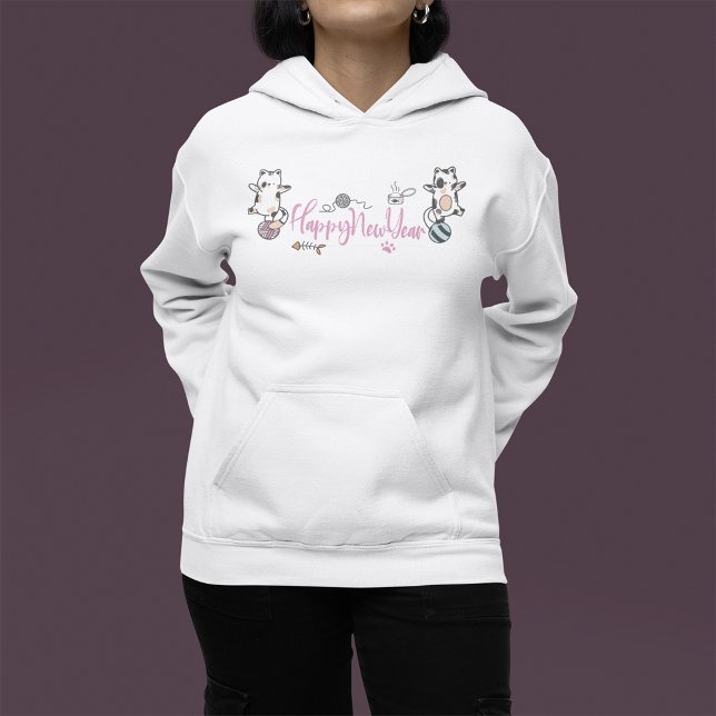 Camiseta Feliz ano novo Entre Gatinhos Equilibrado Num Fio (Happy New Year Between Kittens Balanced On A Yarn Hoodie)