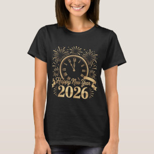 Camiseta Feliz Ano Novo Fita Dourada Estrelas Festivo Ano N