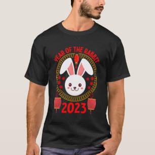 Camiseta Feliz Ano Novo Lunar 2023 Deco do Coelho Chinês Cu