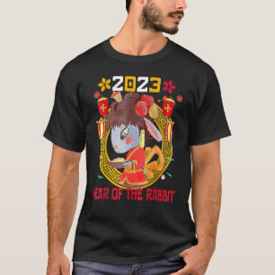 Camiseta Feliz Ano Novo Lunar 2023 Deco do Coelho Chinês Cu
