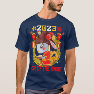 Camiseta Feliz Ano Novo Lunar 2023 Deco do Coelho Chinês Cu