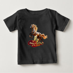 Camiseta Feliz Ano Novo Lunar Cavalo Dourado Majestoso