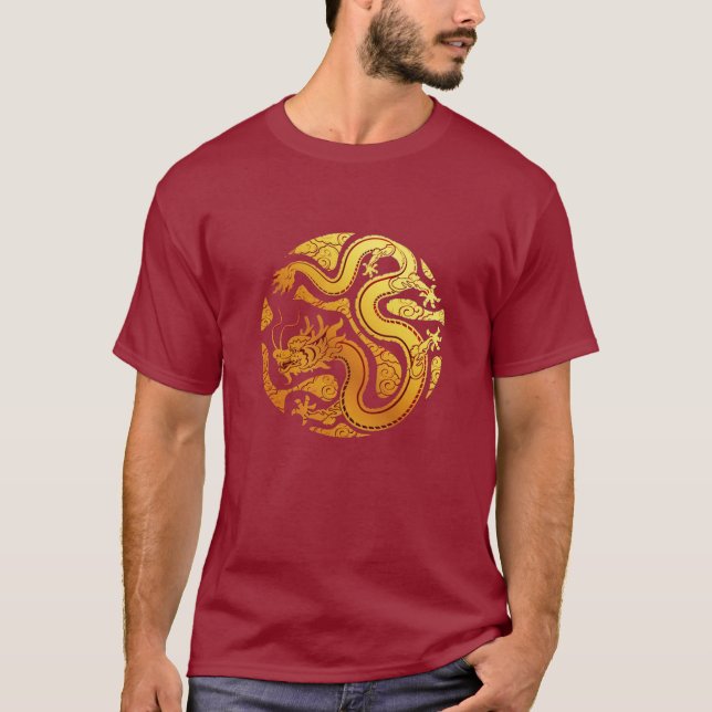 Camiseta Feliz Ano Novo Lunar Chinês DRAGÃO Vermelho (Frente)