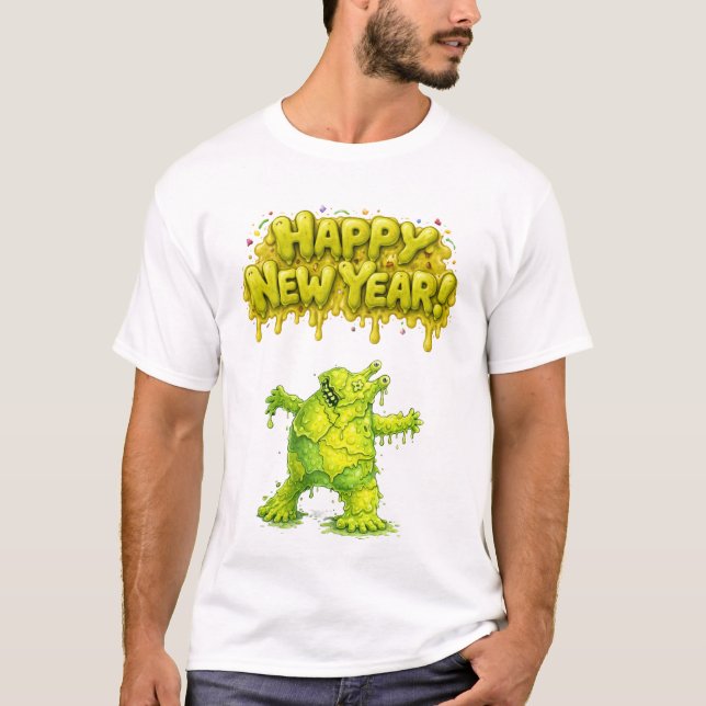 Camiseta Feliz Ano Novo Monstro de Muco (Frente)
