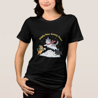 Camiseta Feliz Ano Novo Nevado 2026 Gatinhos Fofos Inverno