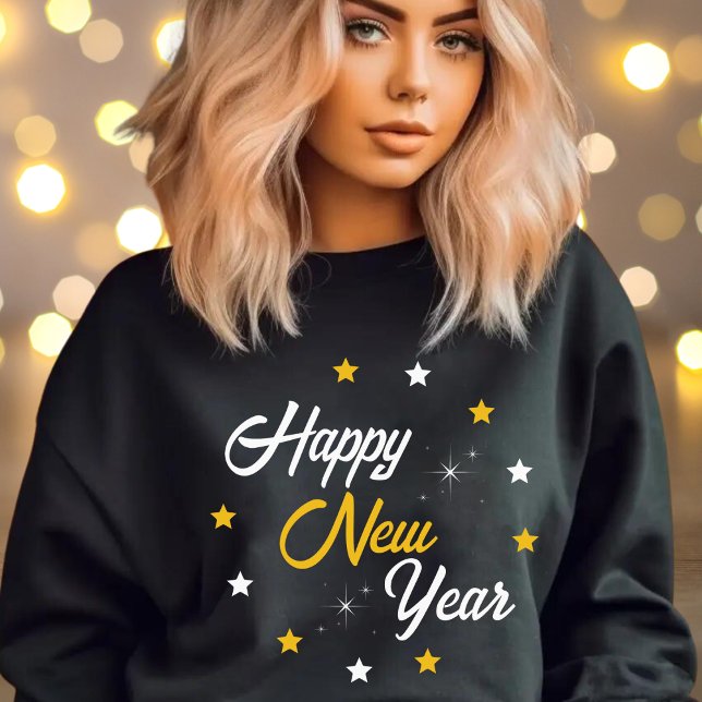 Camiseta Feliz ano novo Preto Branco e Dourado (White Black & Gold Happy New Year Sweatshirt)