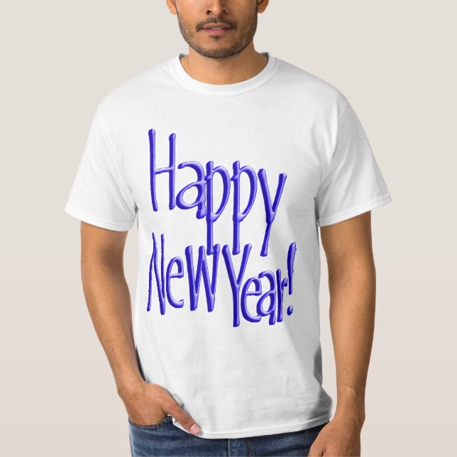 Camiseta Feliz Ano Novo - Texto Azul (Frente)