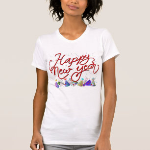Camiseta Feliz ano novo - Texto Vermelho Divertido Com Conf