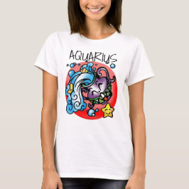 Camiseta Feliz Aquarius Purple Cartoon Vase derramando água