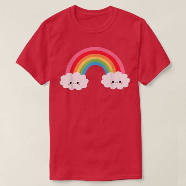 Camiseta Feliz Arco-Íris Sorrindo Nuvens e Arco-Íris Tee (Frente do Design)