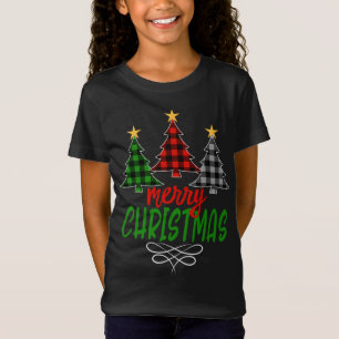 Camiseta Feliz Árvore de Natal Três Xadrez de Buffalo