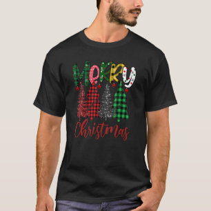 Camiseta Feliz Árvores de Natal com Design de Xadrez de Buf