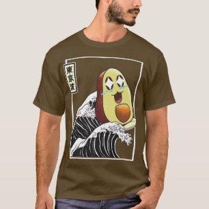 Camiseta Feliz Avocado Surfing Japão Kanagawa Wave Kawaii A
