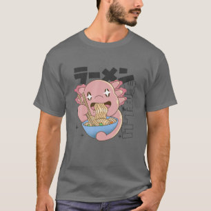 Camiseta Feliz Axolotl Comendo Ramen Japão Estilo Kawaii A