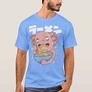 Camiseta Feliz Axolotl Comendo Ramen Japão Estilo Kawaii An