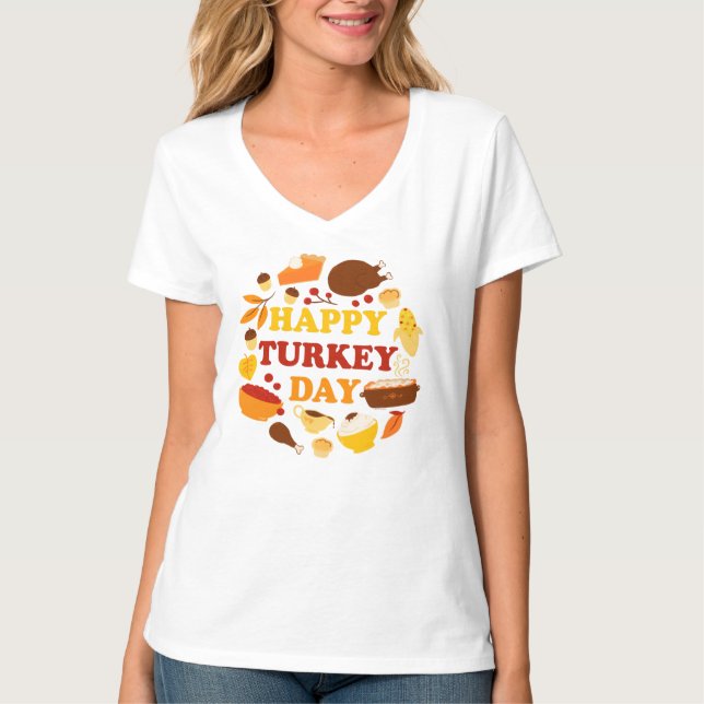 Camiseta Feliz Banquete do Dia da Turquia (Frente)